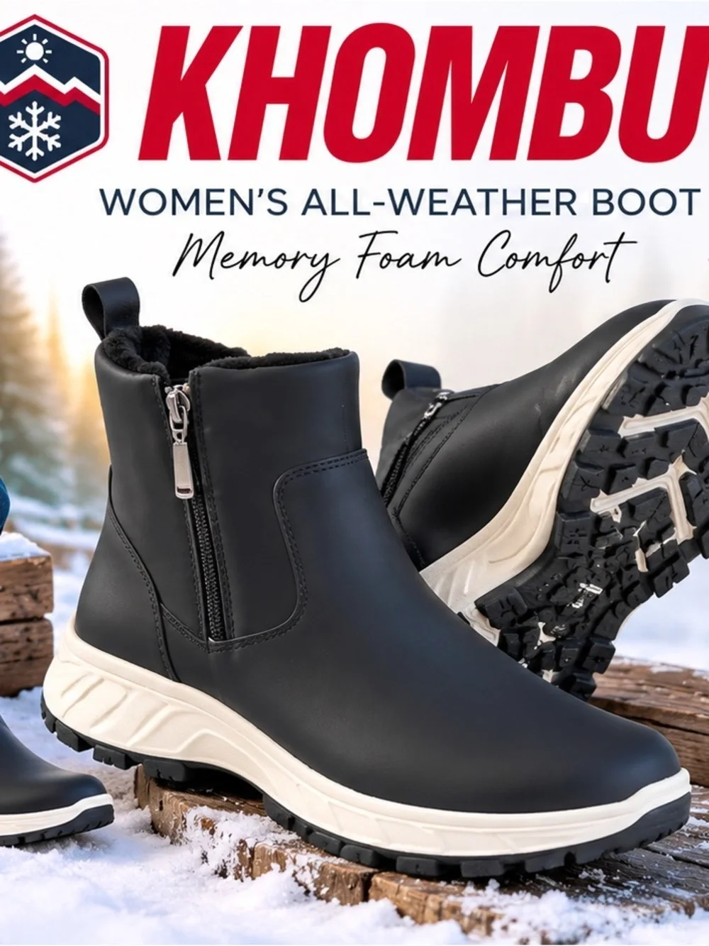 Khombu Sienna Women’s Size 6 Black All Weather Memory Foam Ankle Boots NIB